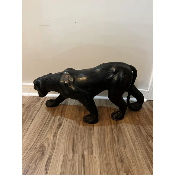 Vintage Large Panther Sculpture Handcrafted Papier Mache Cat Art Deco 32 Inch Ta